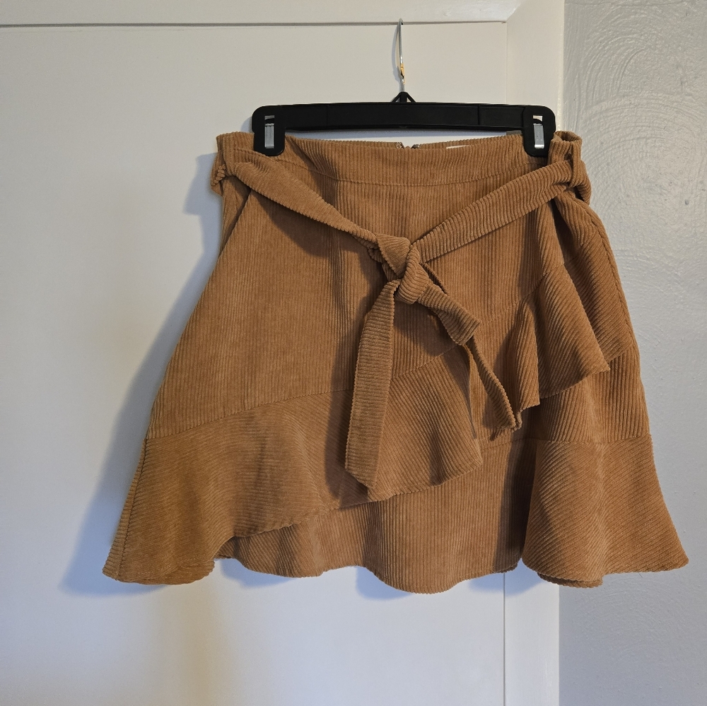 Tan Corduroy Ruffle Mini Skirt